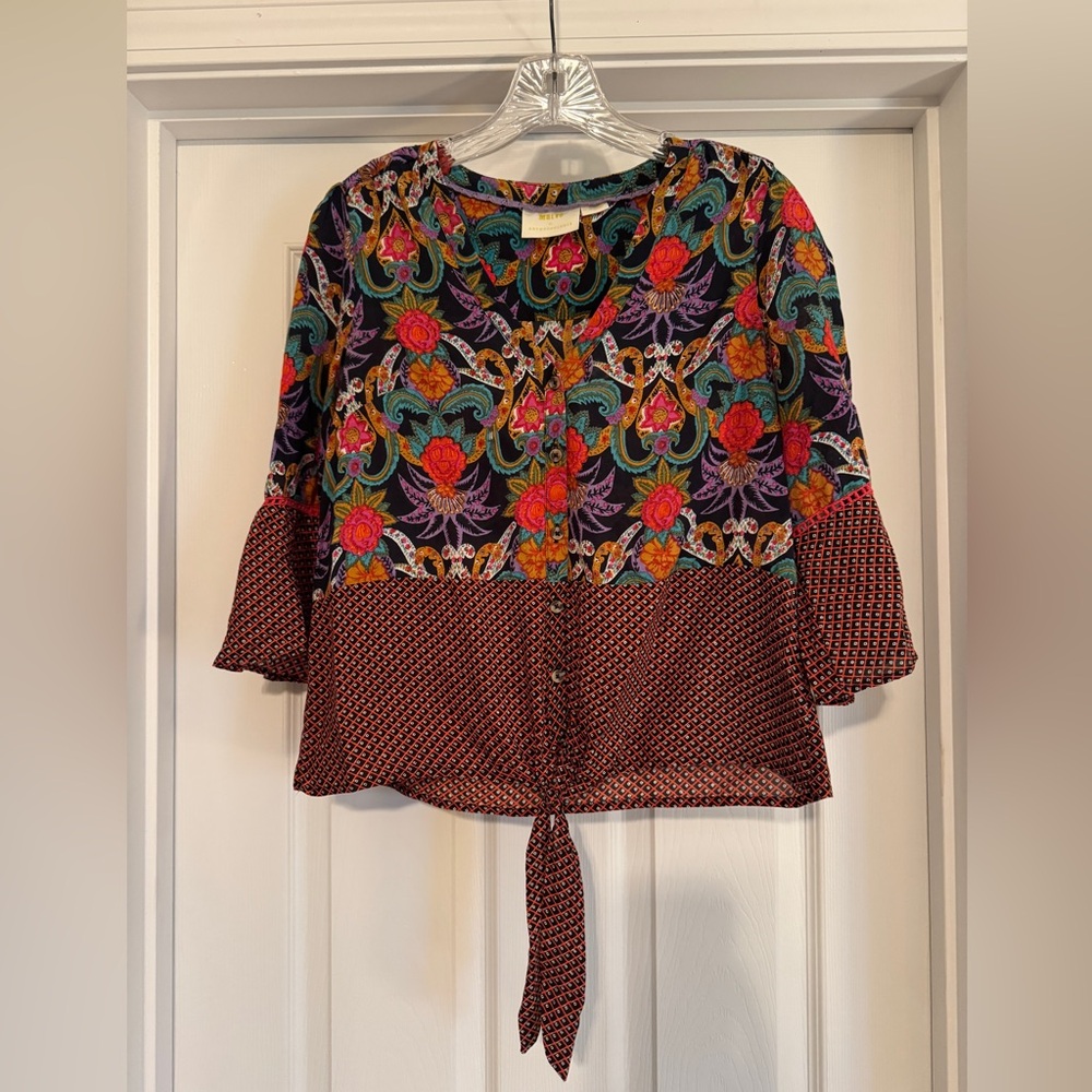 Maeve by Anthropologie Blouse with Bell Sleeves and Front Tie size 4
